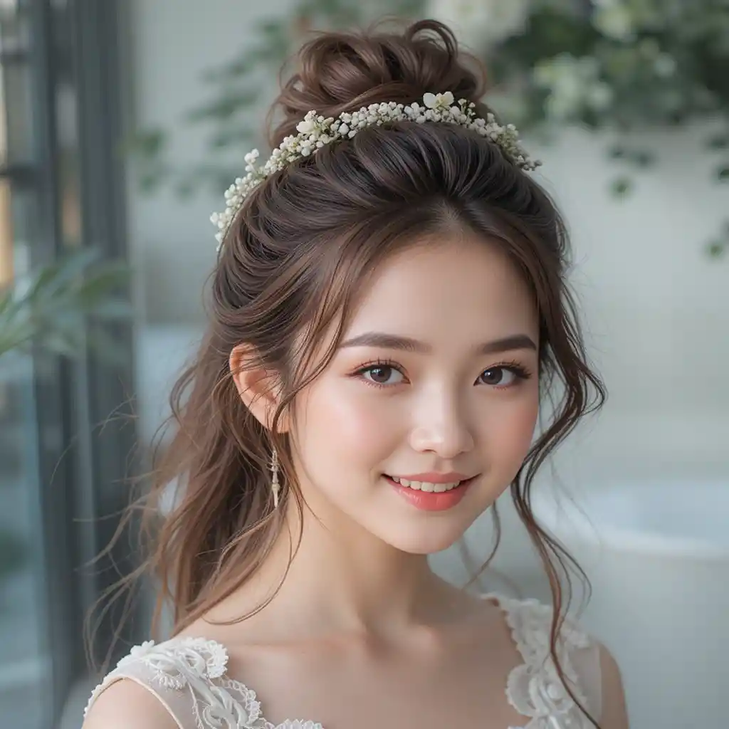 Half-Up Top Knot with Wavy Ends