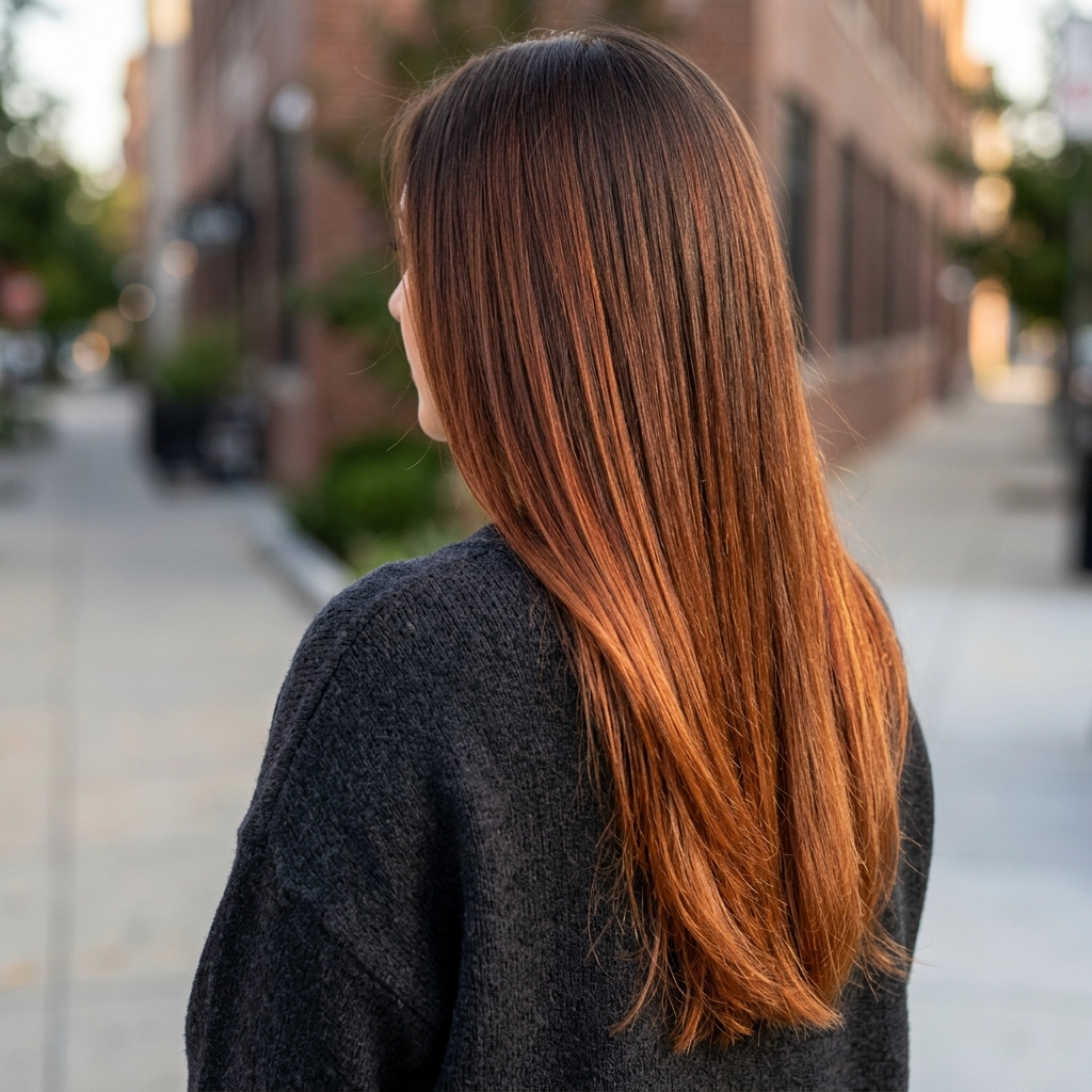 Lived-In Auburn on Long Straight Hair