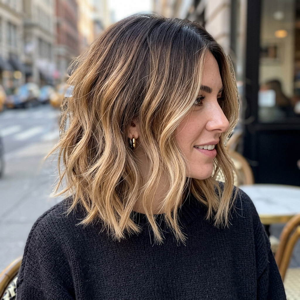 Lived In Wavy Bob with Root Smudge