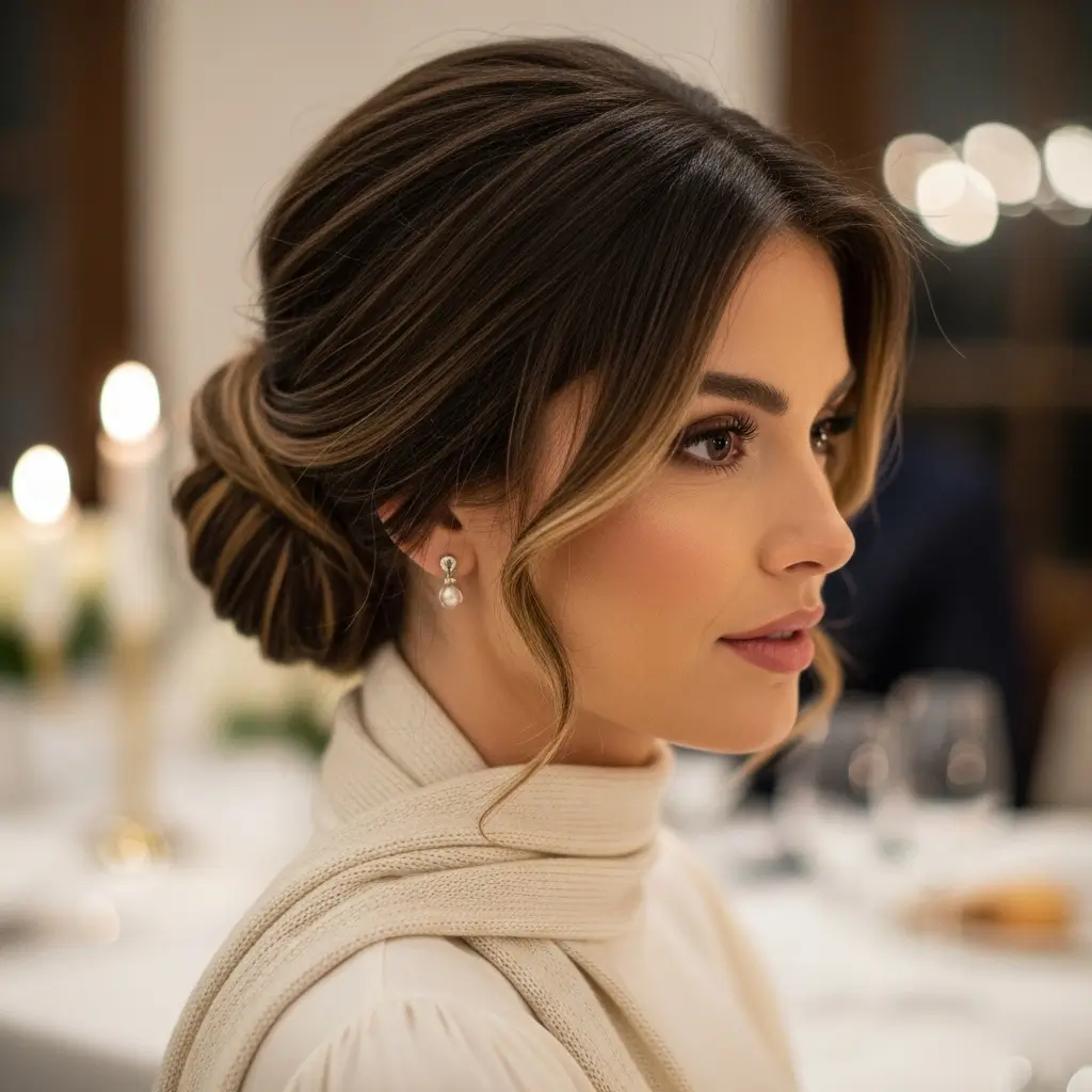 Low Bun with Face Framing Strands