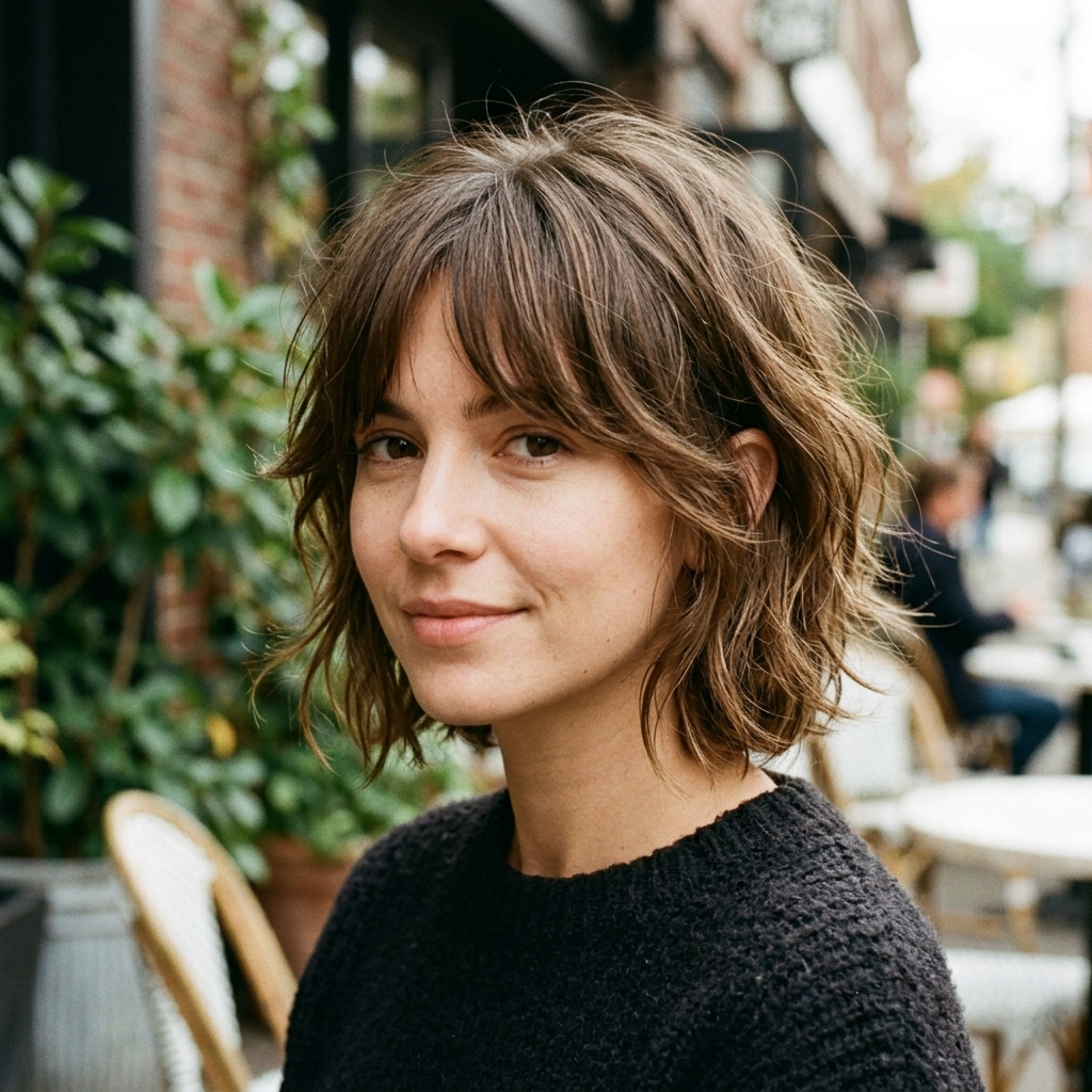 Messy Layered Bob with Curtain Bangs