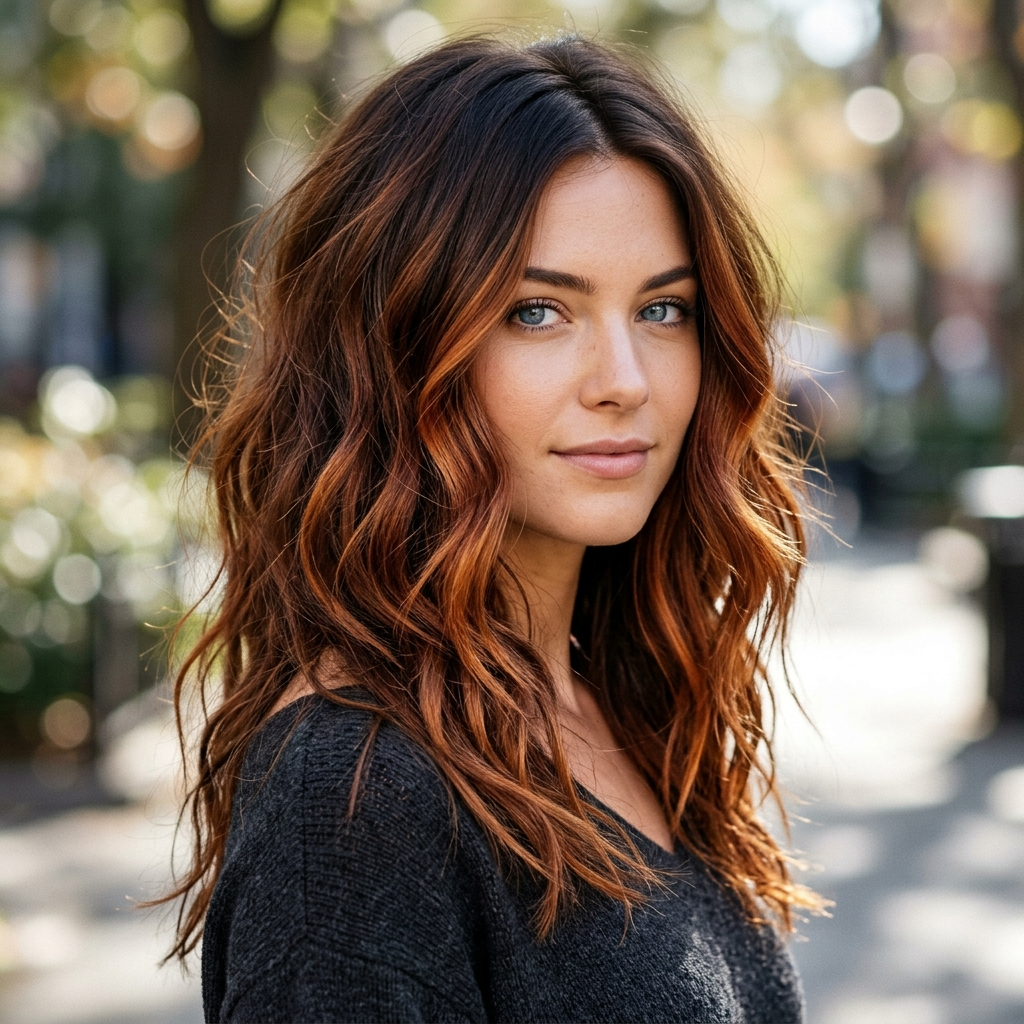 Root-Smudged Auburn Balayage
