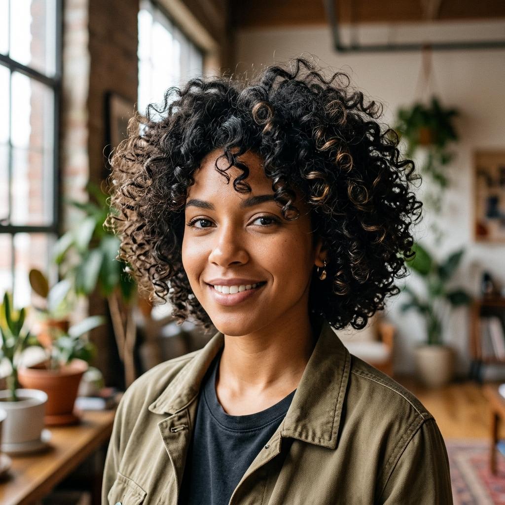 Round Layered Curly Bob