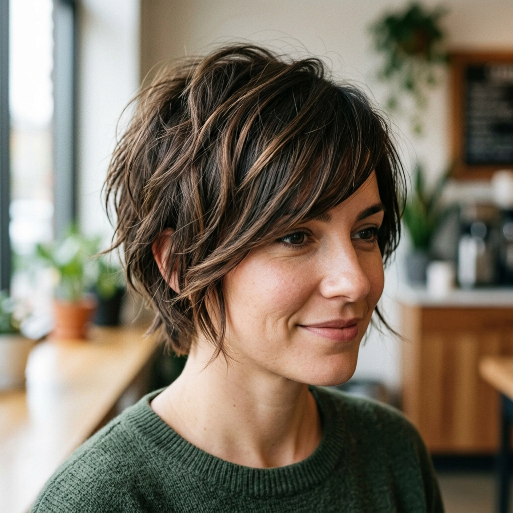 Shaggy Pixie with Long Side-Swept Fringe
