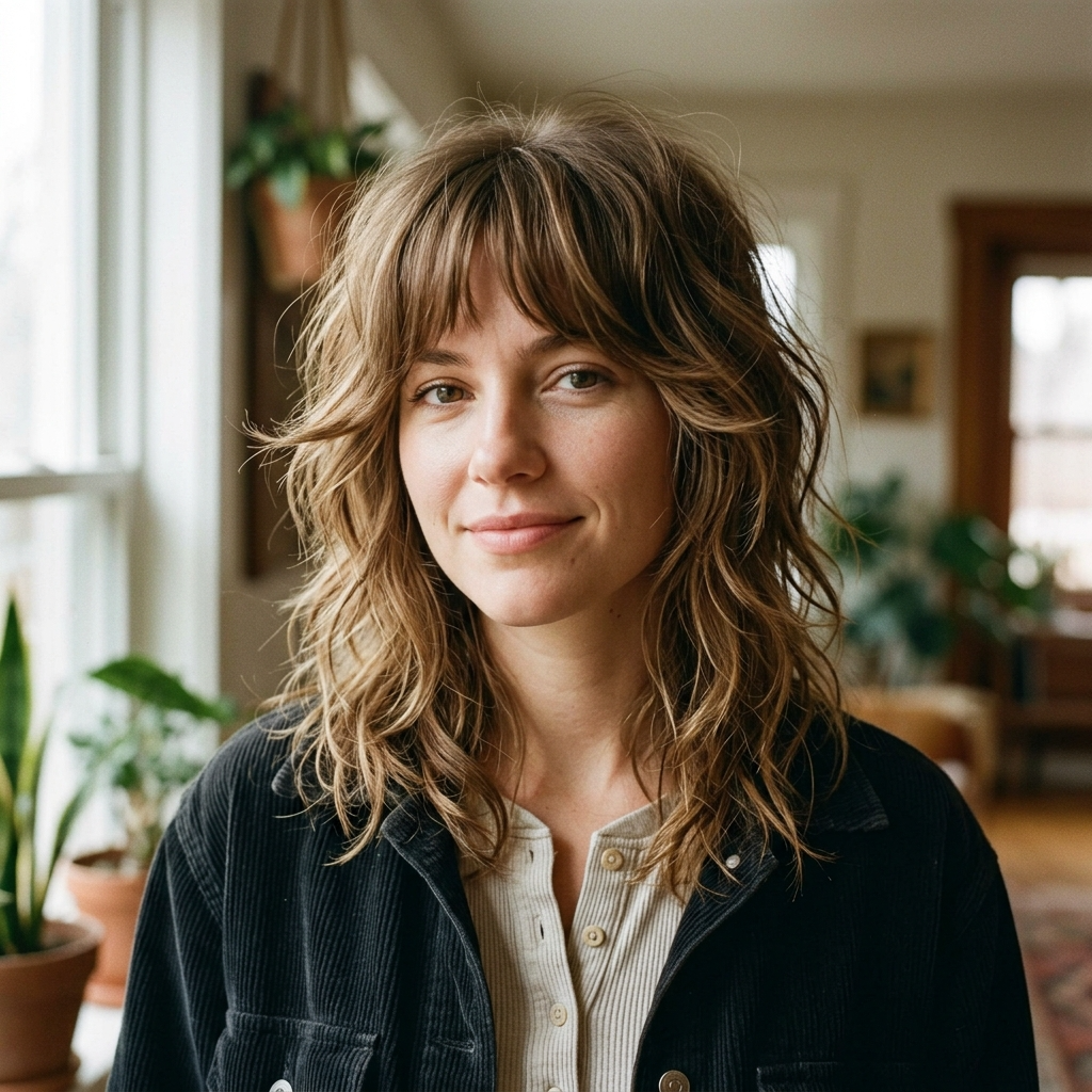 Shoulder Shag with Bottleneck Bangs