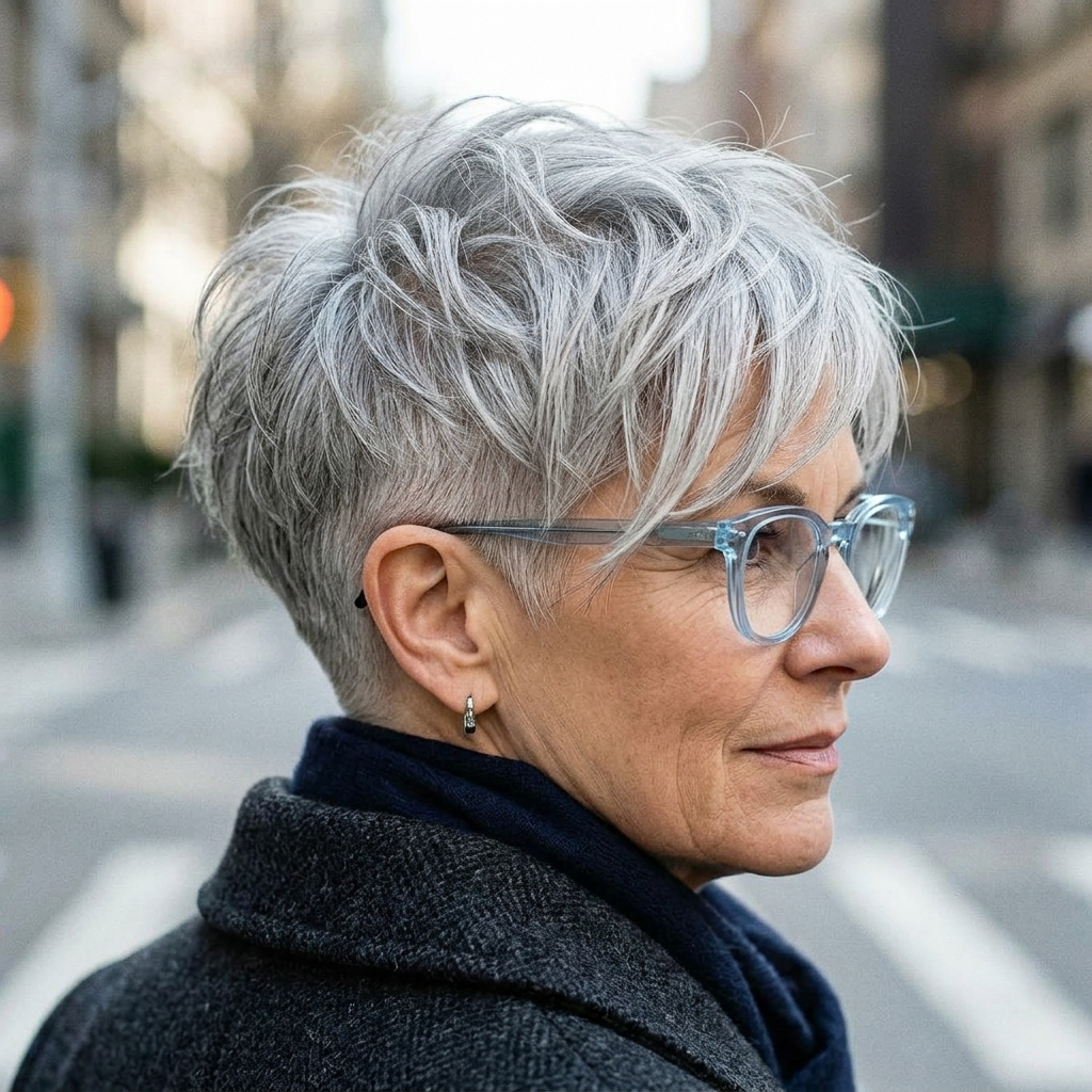 Silver Pixie Shag with a Tapered Nape