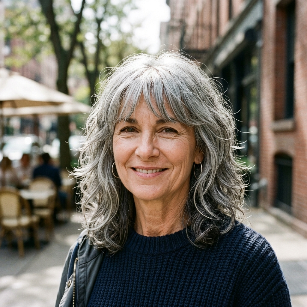 Silver Shag with a Soft, Grown-Out Fringe