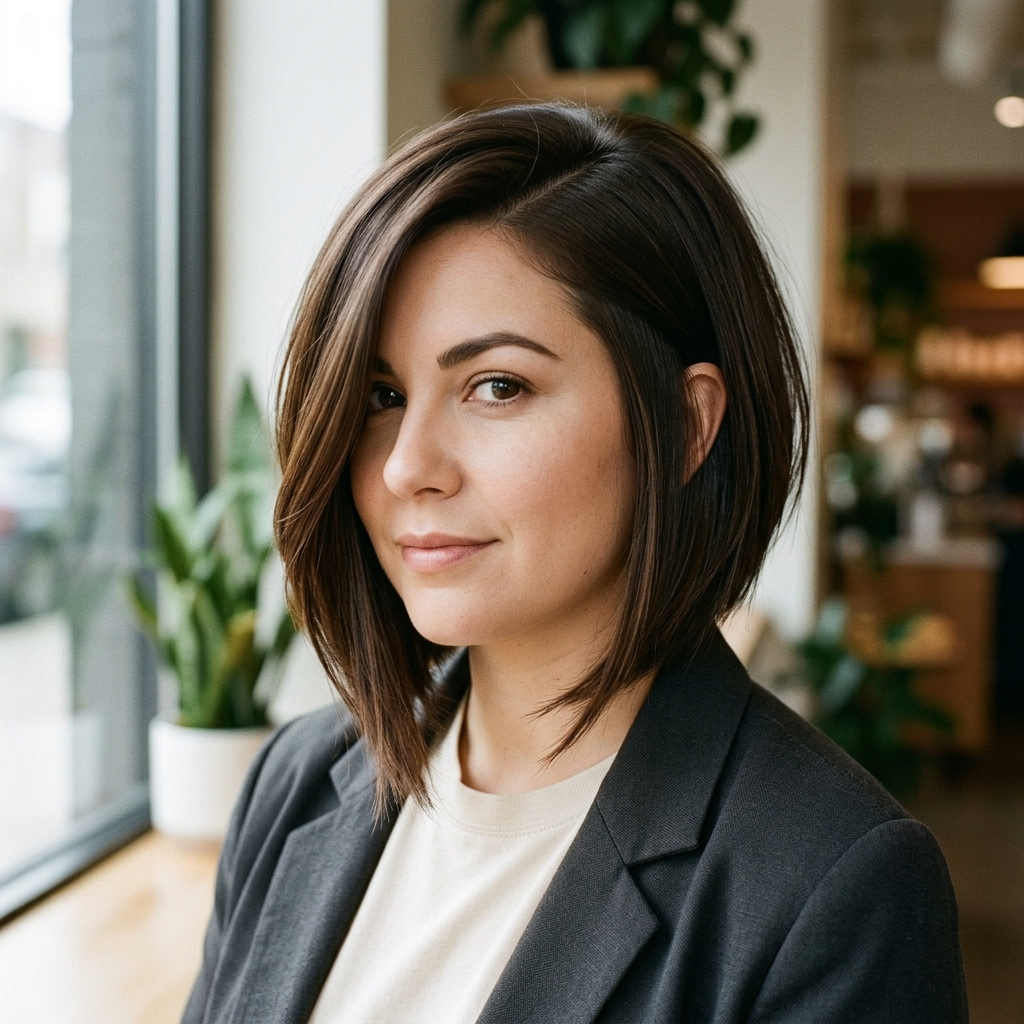 Sleek A Line Bob With a Deep Side Part