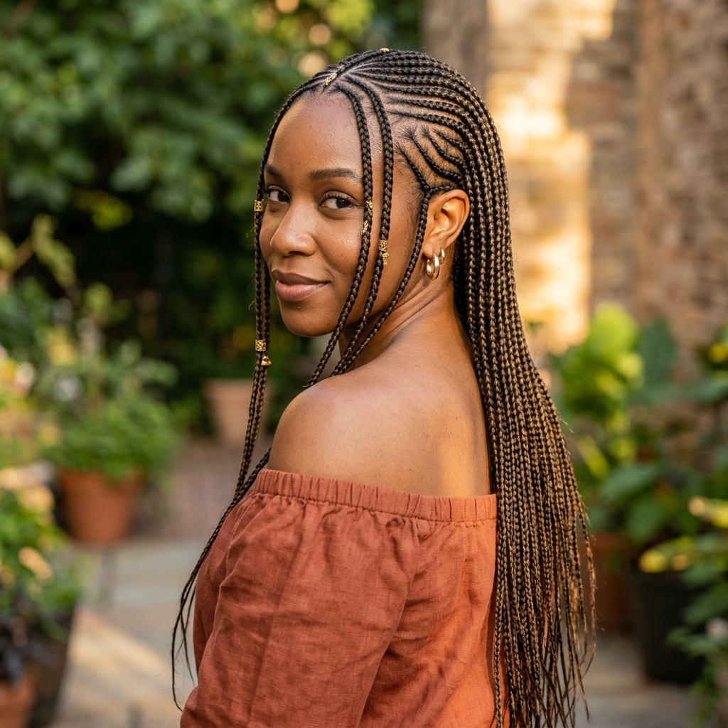 Small Fulani Braids, Mid-Back Length