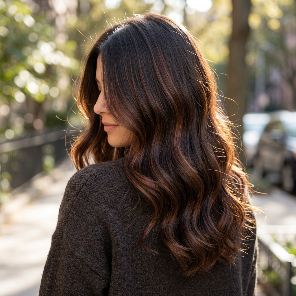 Soft Auburn Glaze on Dark Brown Hair