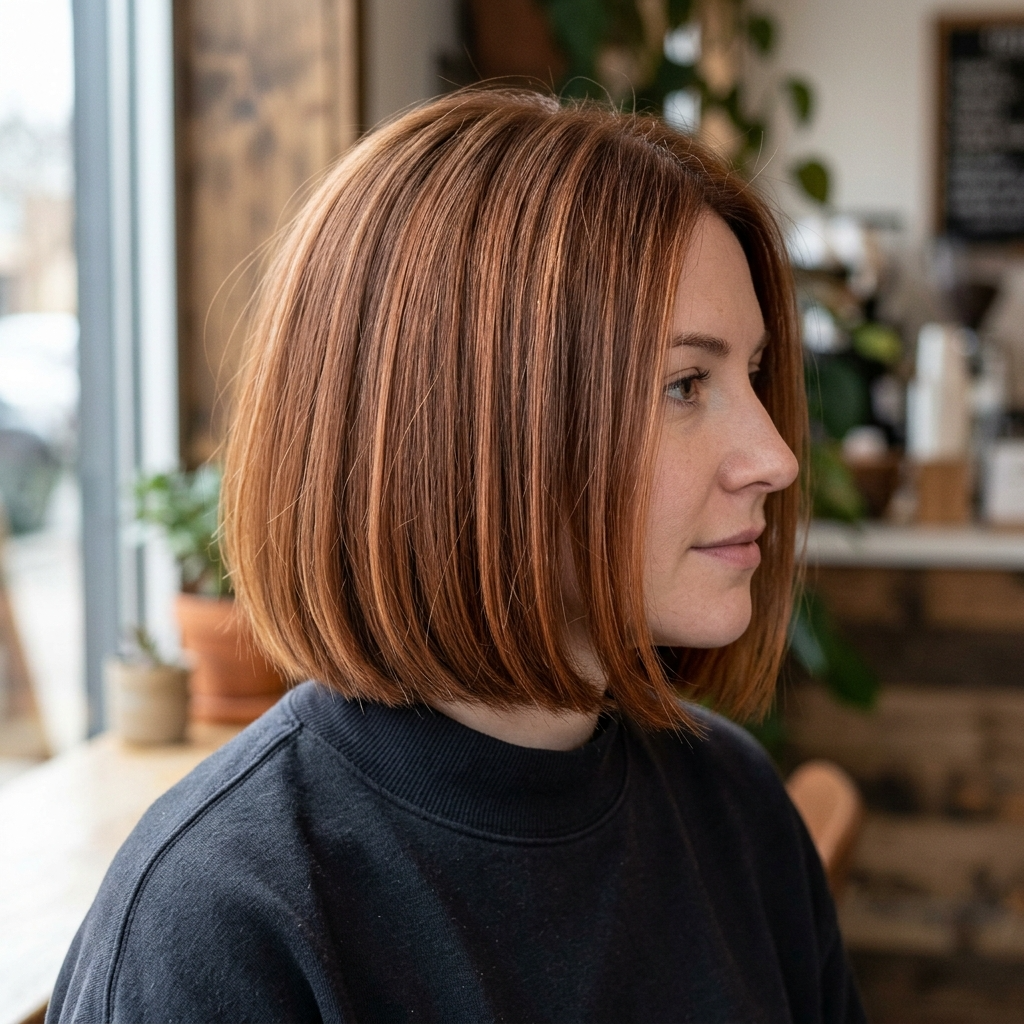 Soft Copper Babylights on a Chin-Length Bob