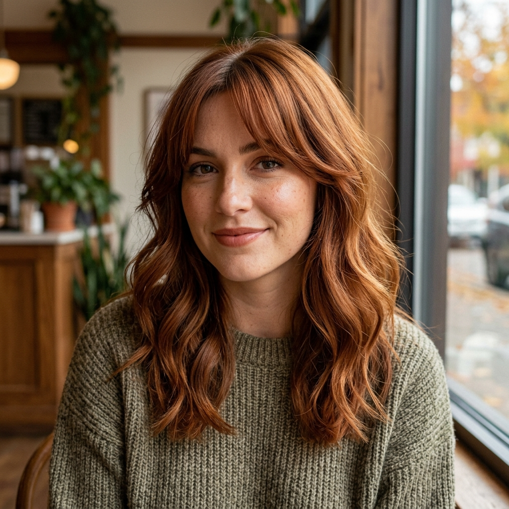 Spiced Auburn with Curtain Bangs