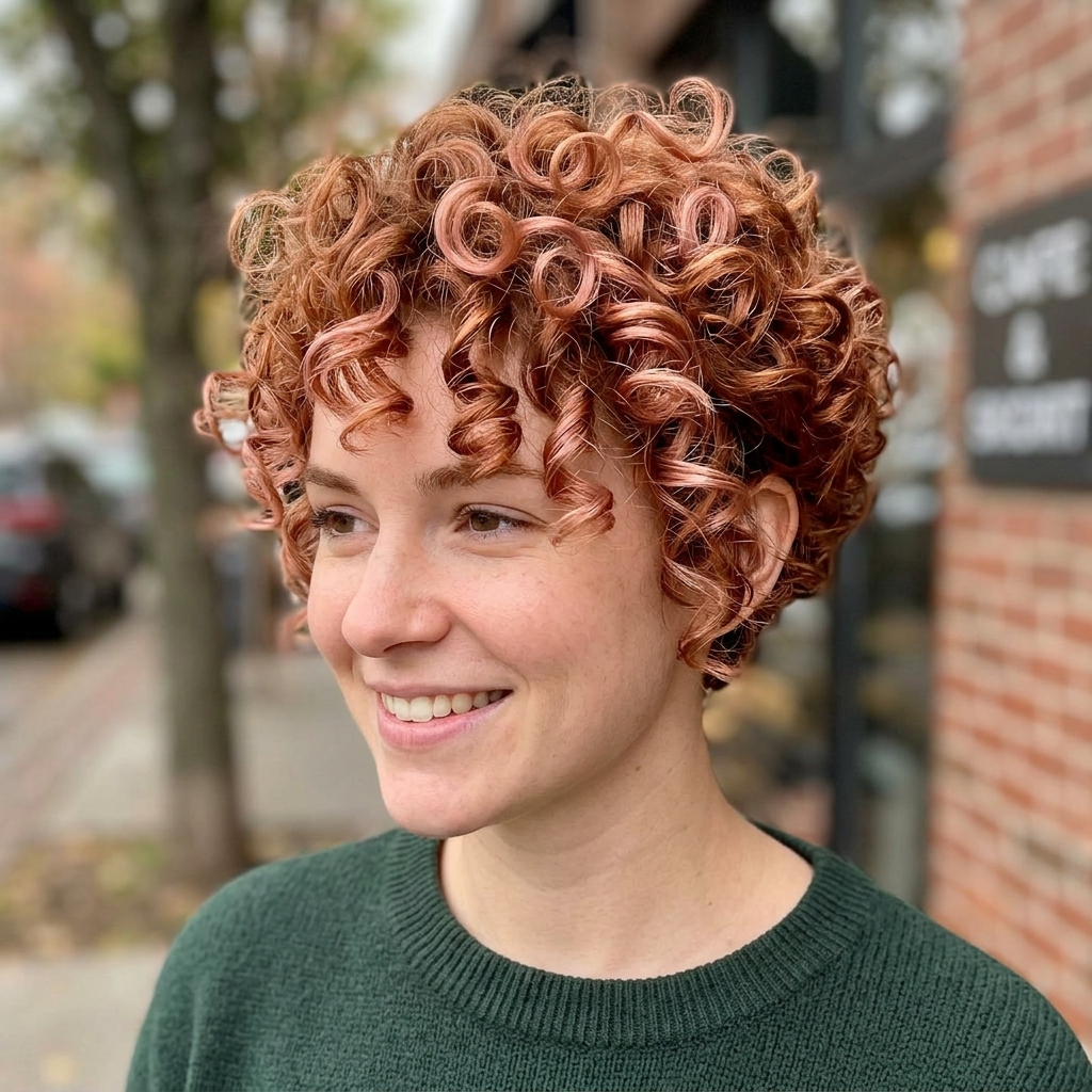 Strawberry Auburn Curly Pixie