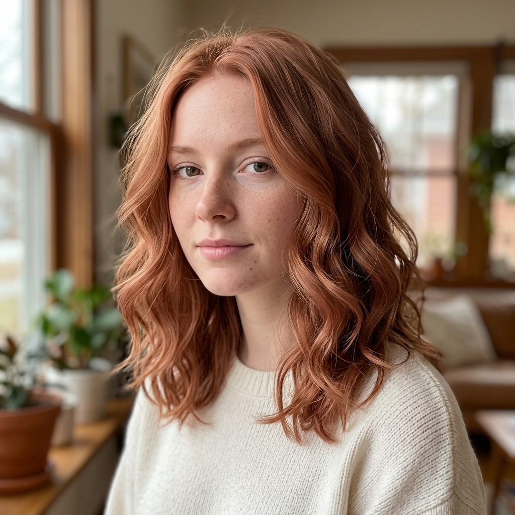 Strawberry Auburn on Fine, Shoulder Length Waves