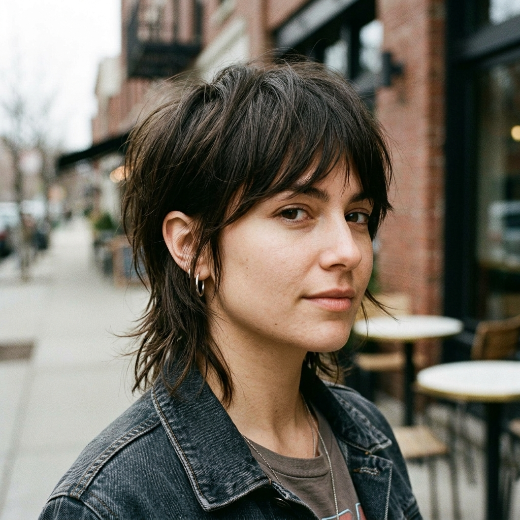 Textured Mixie Shag with Side-Swept Bangs