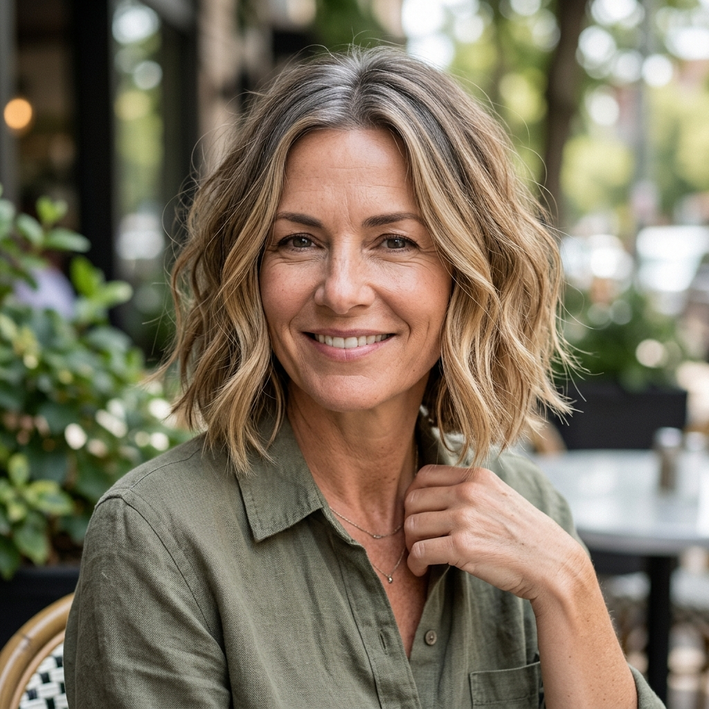 Tousled Wavy Bob with Root Smudge