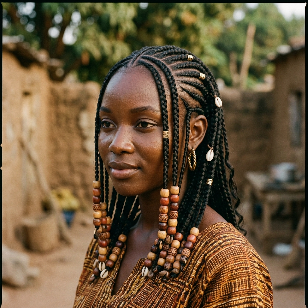Traditional Fulani Braids with Wooden Beads