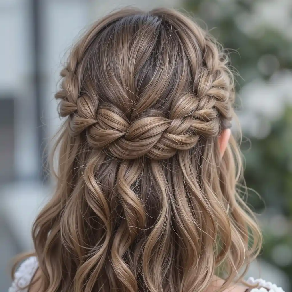 Twisted Halo Braid with Loose Curls