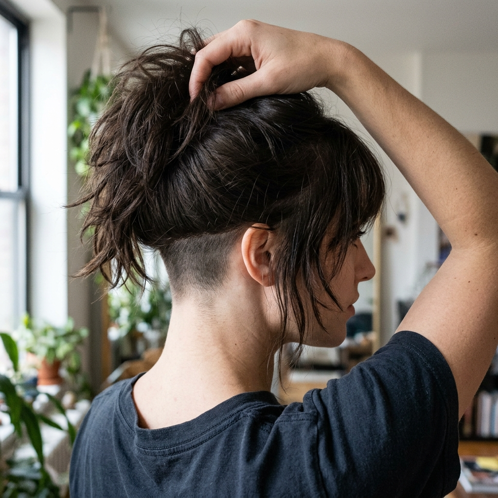 Undercut Nape Shag with Long Bangs