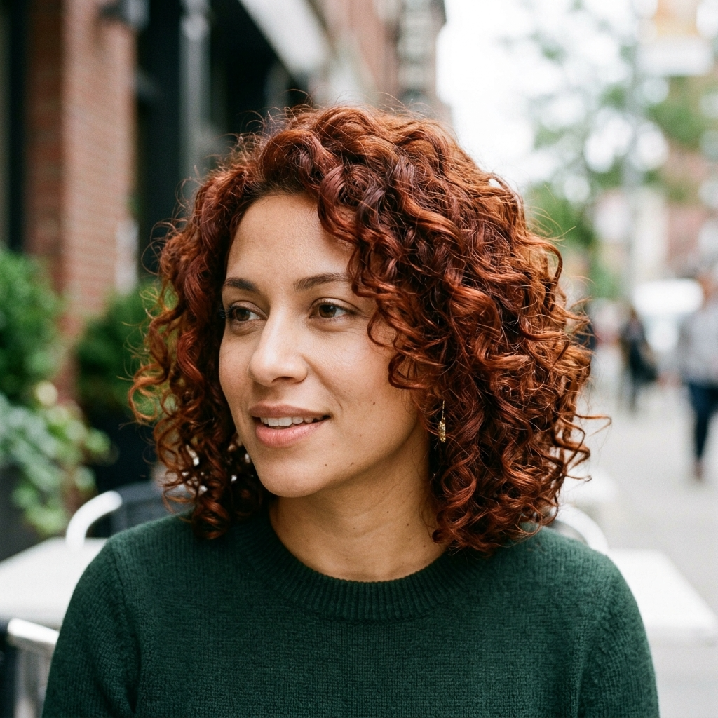 Vivid Red-Auburn Curly Bob