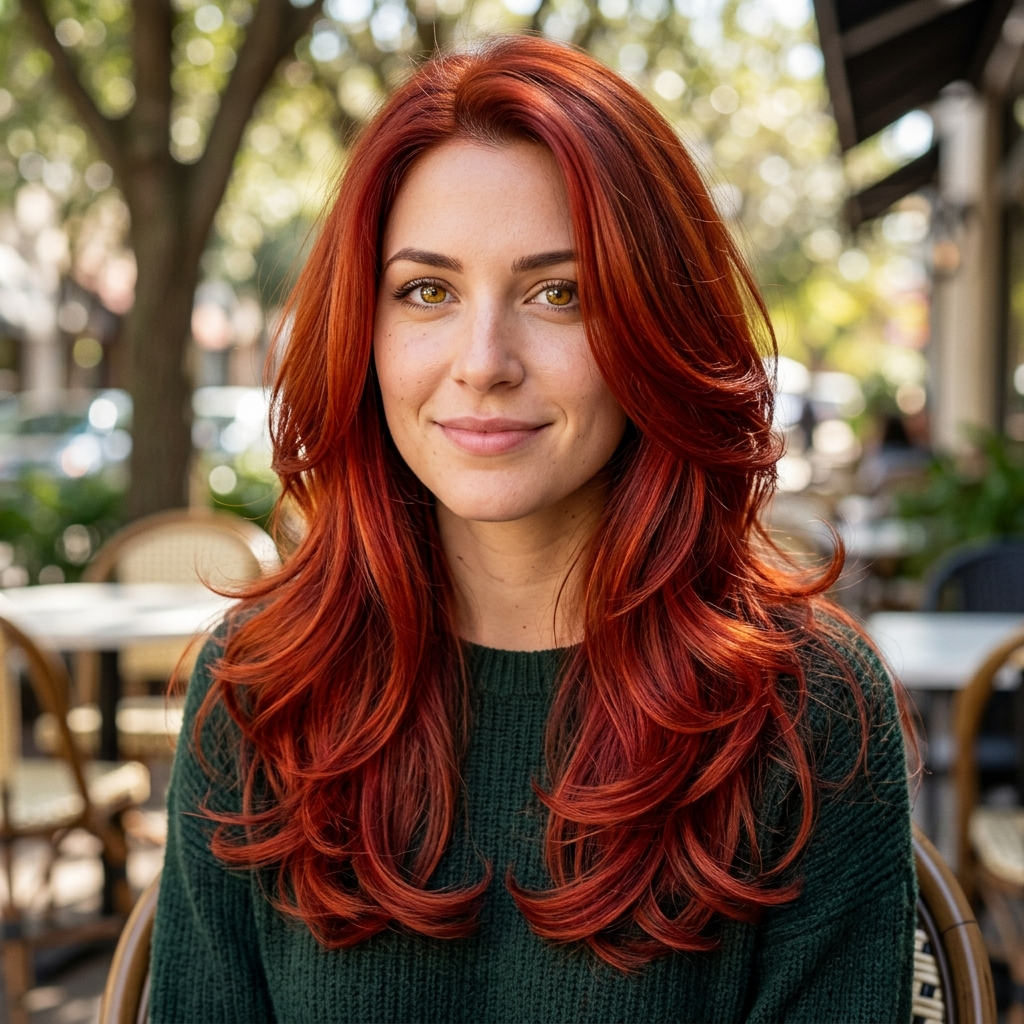 Vivid Red Auburn on Long Layers