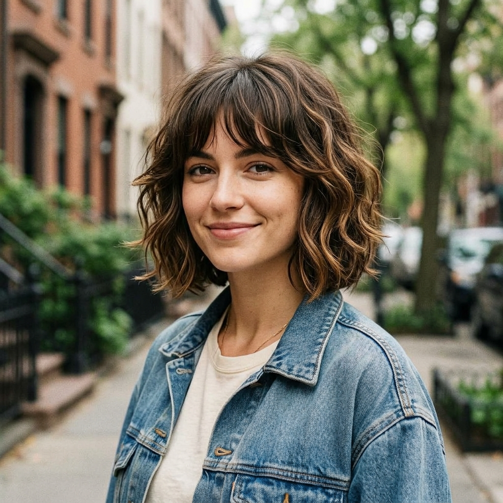 Wavy Bob with Bottleneck Bangs