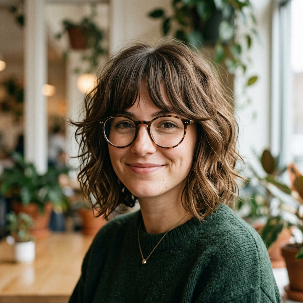 Wavy Chin-Length Shag with Bottleneck Bangs