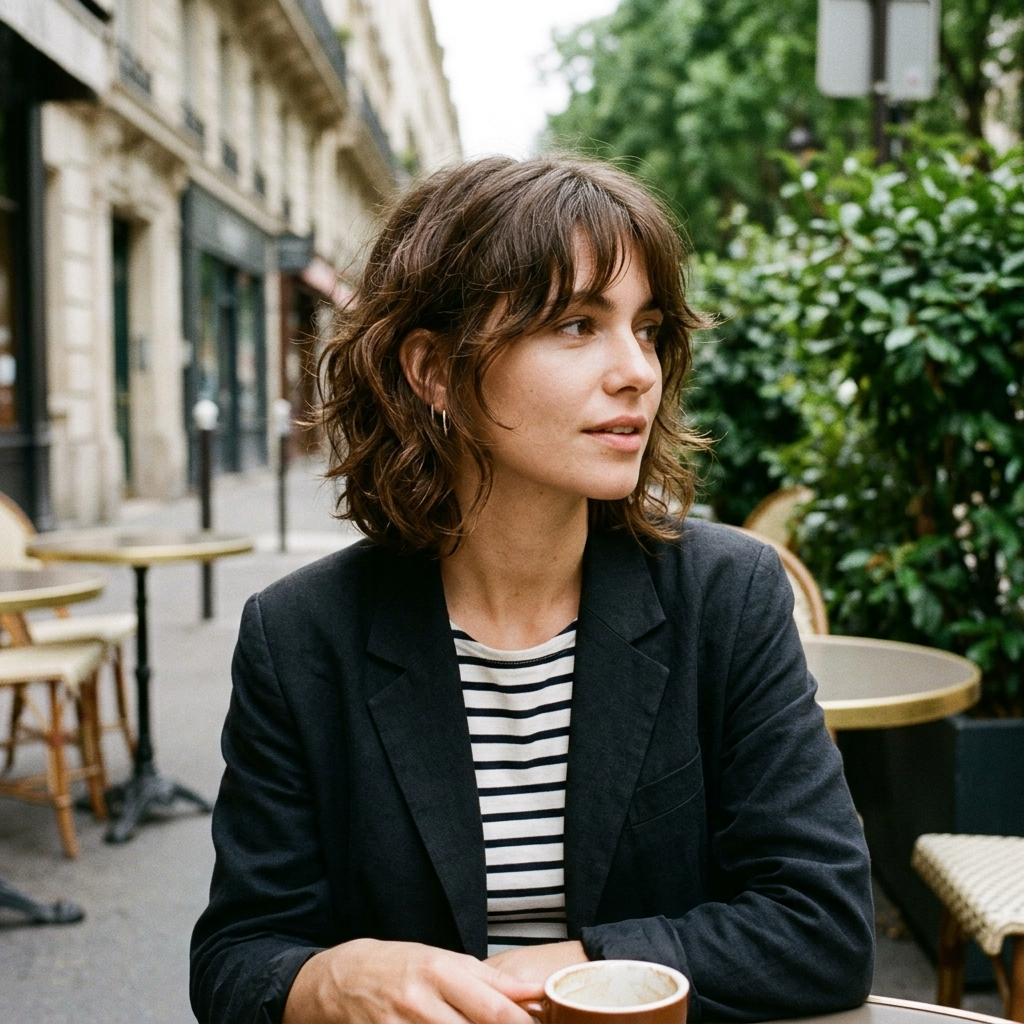 Wavy French Shag with Bottleneck Bangs
