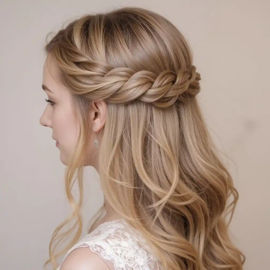 Wavy Half-Up Hairstyle with Braided Detail