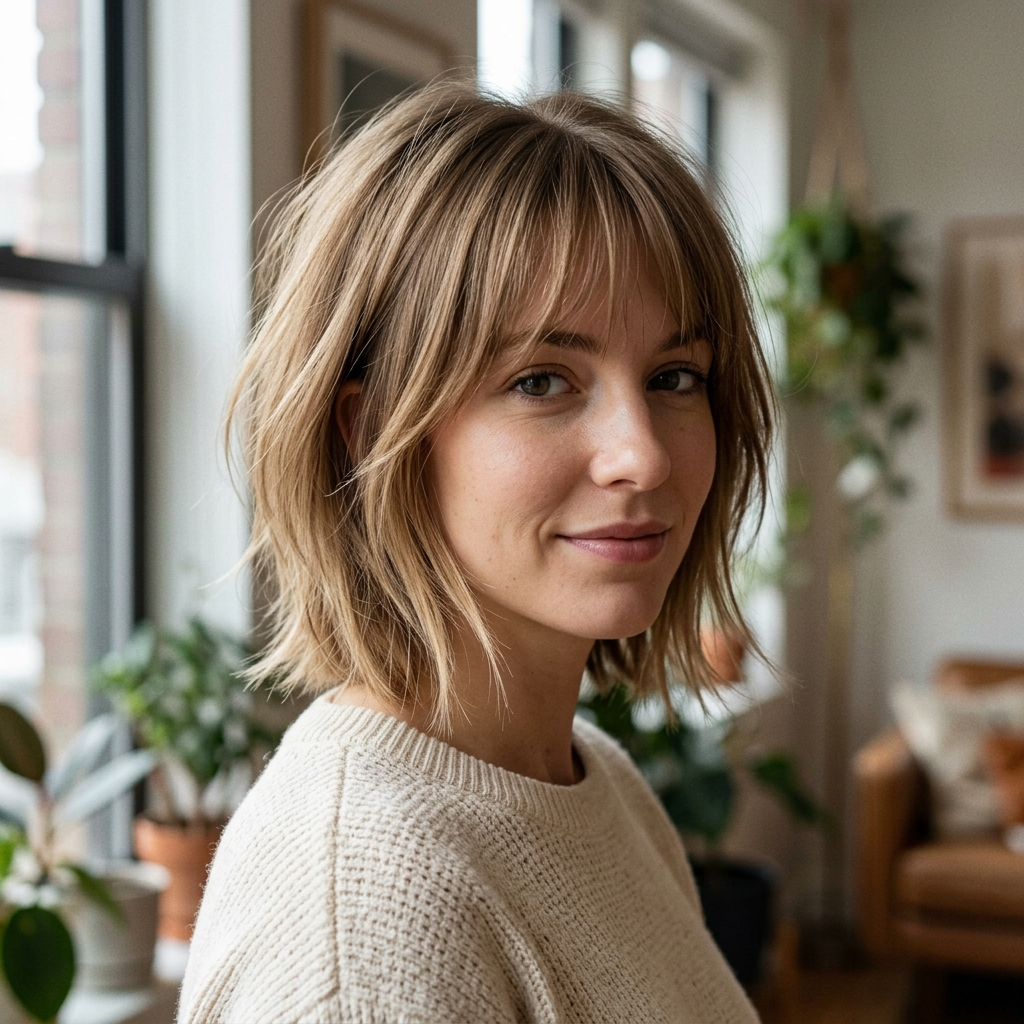 Wispy Chin-Length Shag for Fine Hair